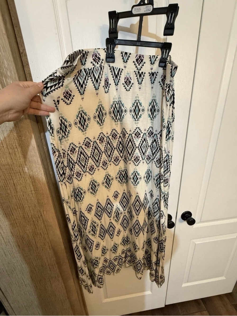 Cato Cream Maxi Skirt with Black and Teal Aztec Print